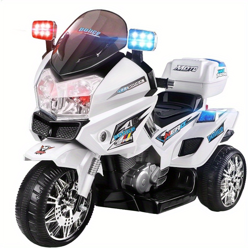 * Kids Ride On Car Motorbike 12V Eletric Dual Motor, Toy Tricycle with Music Player &amp; * Lights, * Design Children Vehicle for Toddler, S1*, White