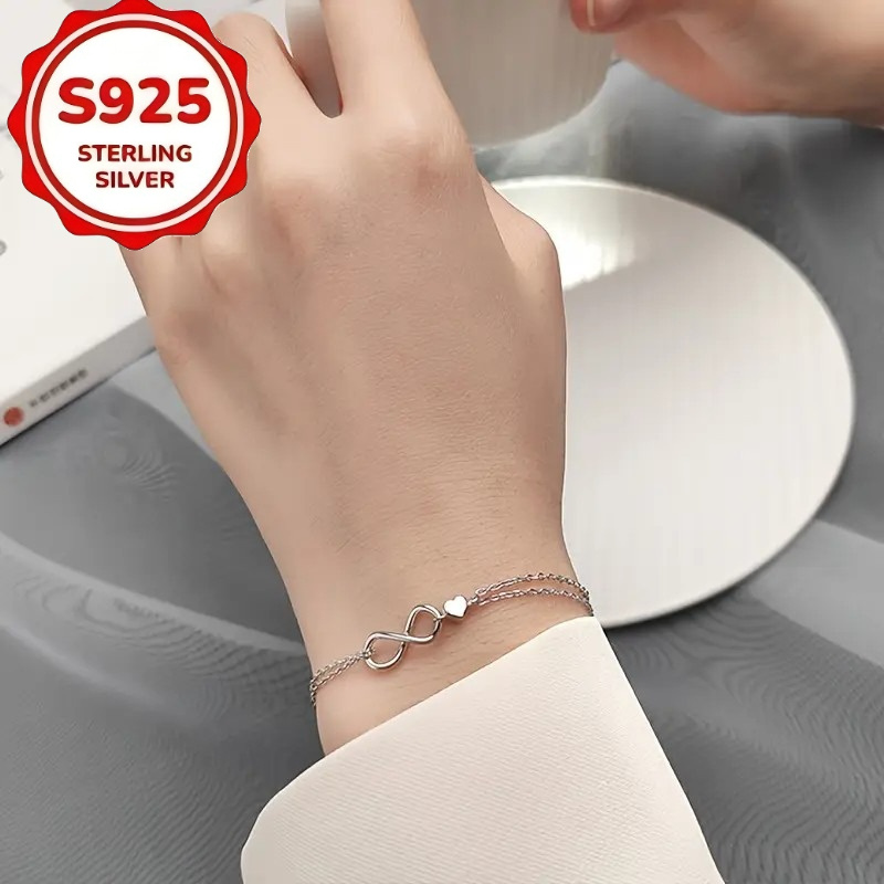 2pcs 925 Silver Infinity Symbol Bracelet Set, Eternal Love