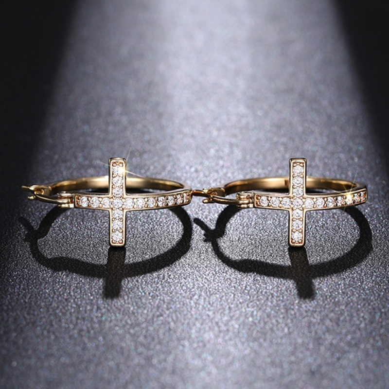 Image of Classical Shiny Synthetic Zirconia Cross Earrings Fashion Earrings For Women Men Daily Party Holiday Earrings Easter Earrings Jewelry