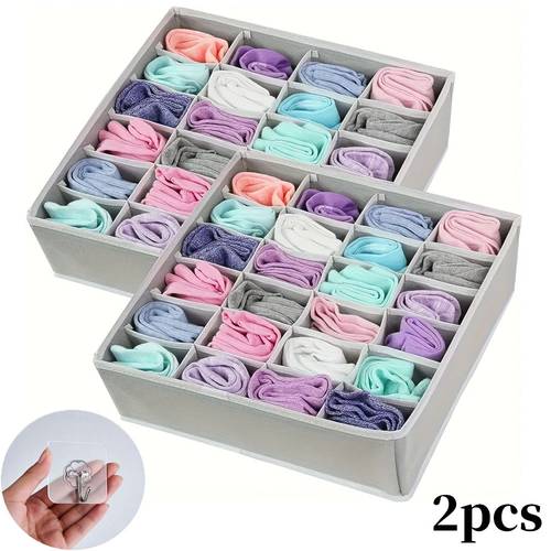 2pcs clothing storage box and hooks 24 compartment foldable wardrobe organizer for home hanging design for underwear lingerie storage box socks bras and panties drawer organizer home storage for bedroom organization