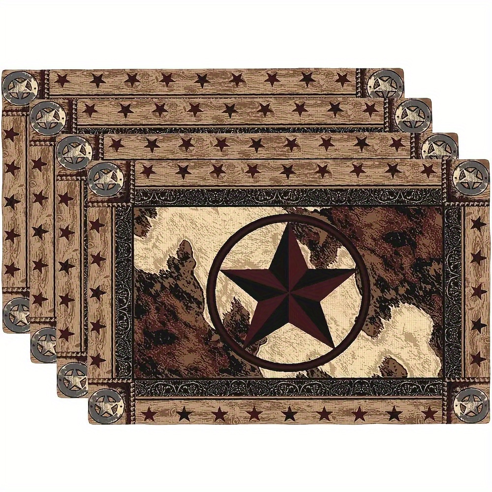 TEMU Western Placemats Set Of 4/6 Rustic Vintage Country Washable Placemat Brown Wood Dining Heat-resistant Mats Desktop Decor Table Mats 12x18 Inch