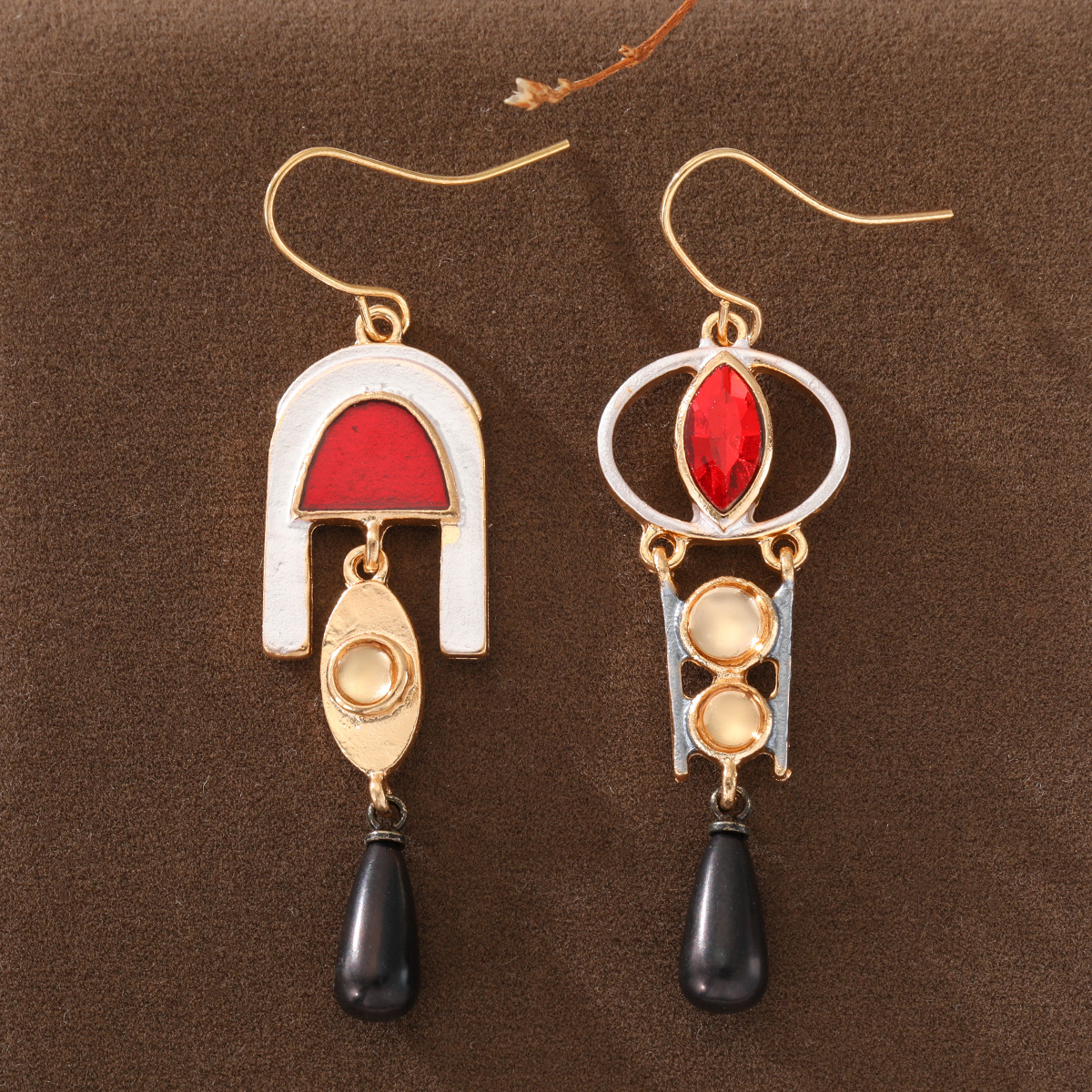 TEMU Boucles d'oreilles rétro asymétriques abstraites géométriques à blocs de couleurs, et pompon, pour femmes, parfaites pour les fêtes, les , les ,