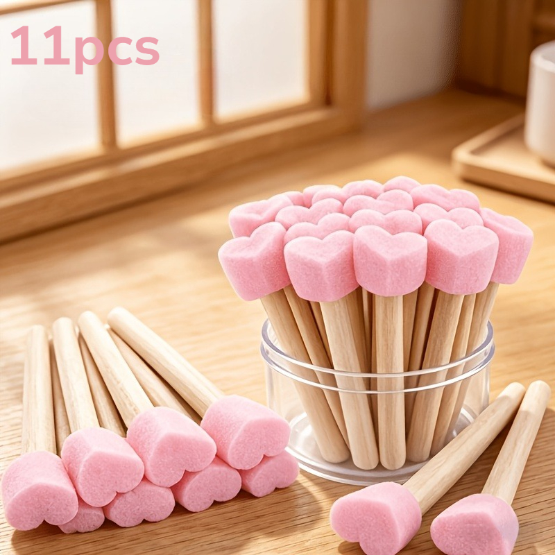 11pcs Heart-shaped Head Sponges With Handles, Perfect For Art Crafts And Painting Projects, For Graffiti, Painting, Durable Rubber Sponge Brushes, Drawing Sponge Stamps