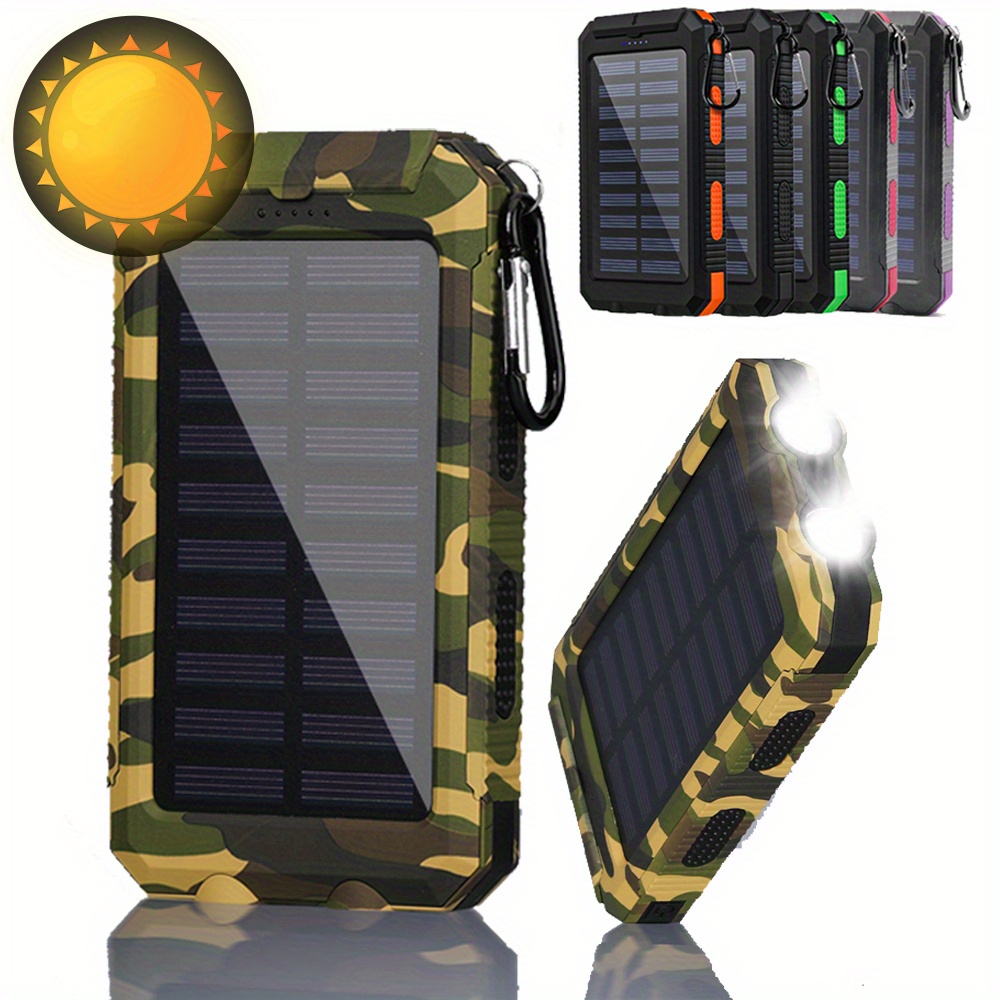 

10000mah Usb Portable Charger Solar Bank, Camping External Backup Battery Pack Dual 5v Usb , For All Mobile Devices Built-in Dual Flashlights, With Emergency Use, For Christmas