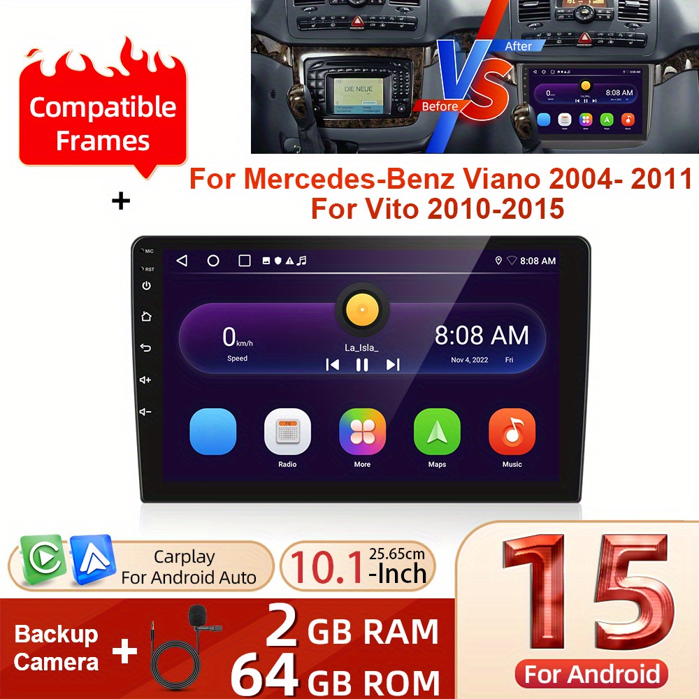 Image of Double Din 15 Car Stereo Radio Designed For Mercedes-benz Viano From 2004 To 2011 And From 2010 To 2015 (includes Frame) Featuring And Auto - 10.1 Inch In-dash Navigation Gps Units - Dsp, Eq, , Wifi