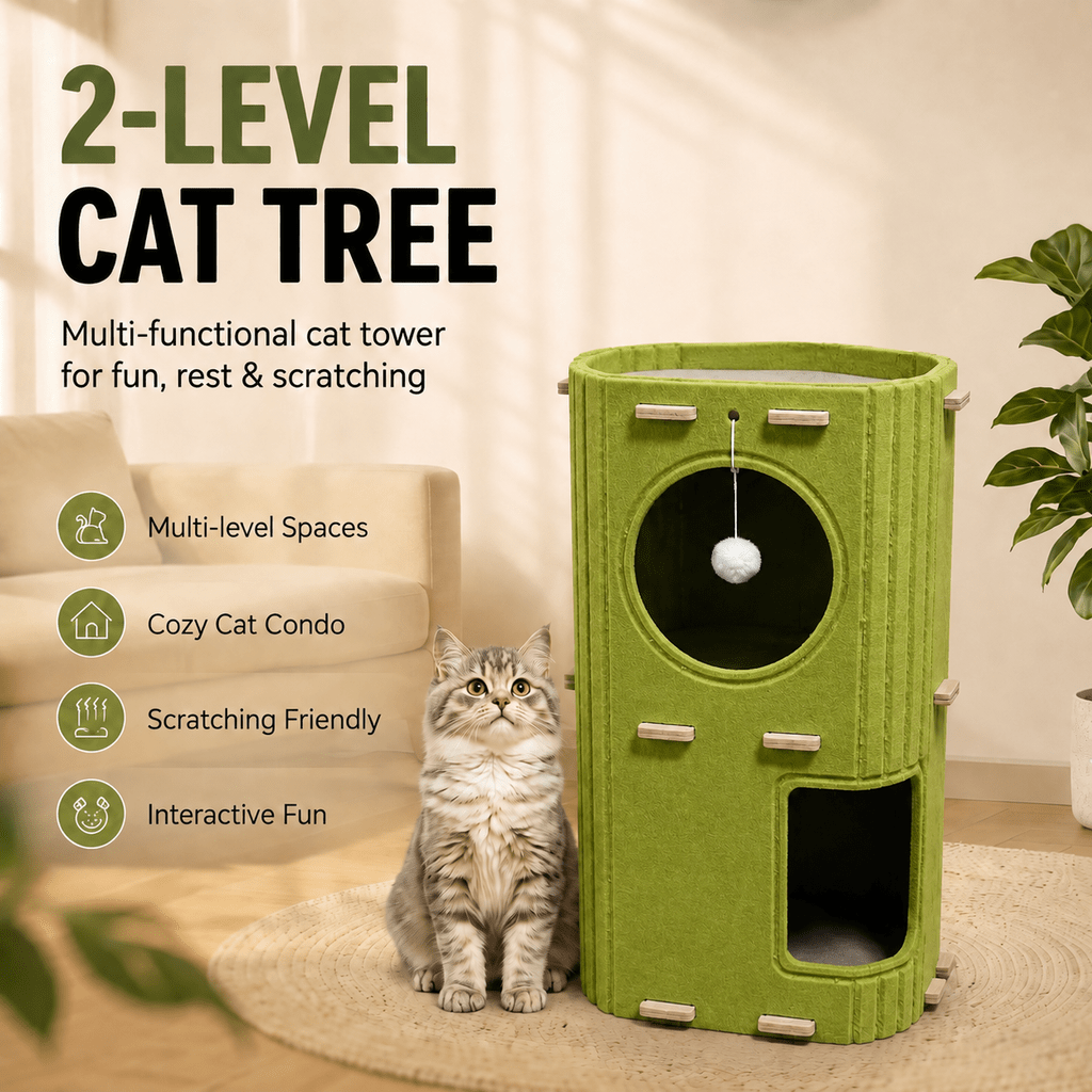 TEMU Foxlune 2-3 Layers Felt Cat Tree Tower, Multifunctional Indoor Cat Cave Bed, With Climbing Ladder, Large Ventilation Holes, Optional Scratching