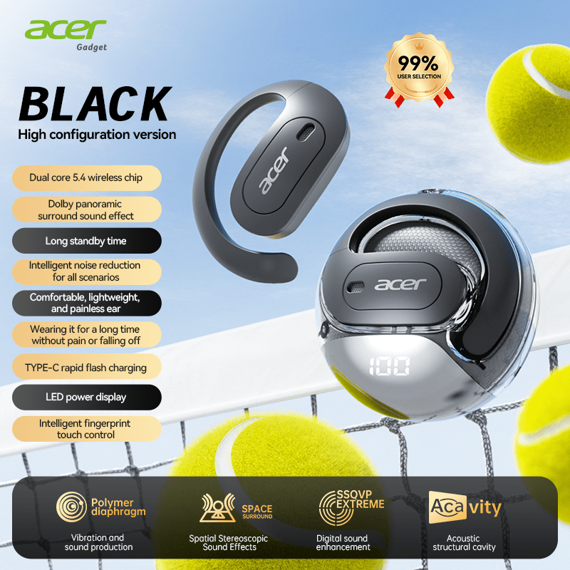 TEMU [Original Auténtico] Auriculares inalámbricos abiertos Acer OHR538, uso , transmisión inalámbrica estable V5.4, de sonido de graves potentes,
