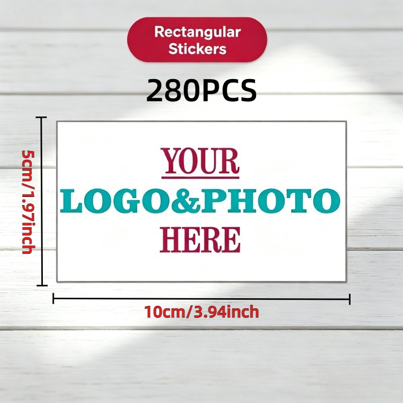 TEMU Adesivi personalizzati rettangolari 55-280 pezzi, etichette adesive personalizzate rettangolari, supporto logo personalizzato, codice QR, foto,