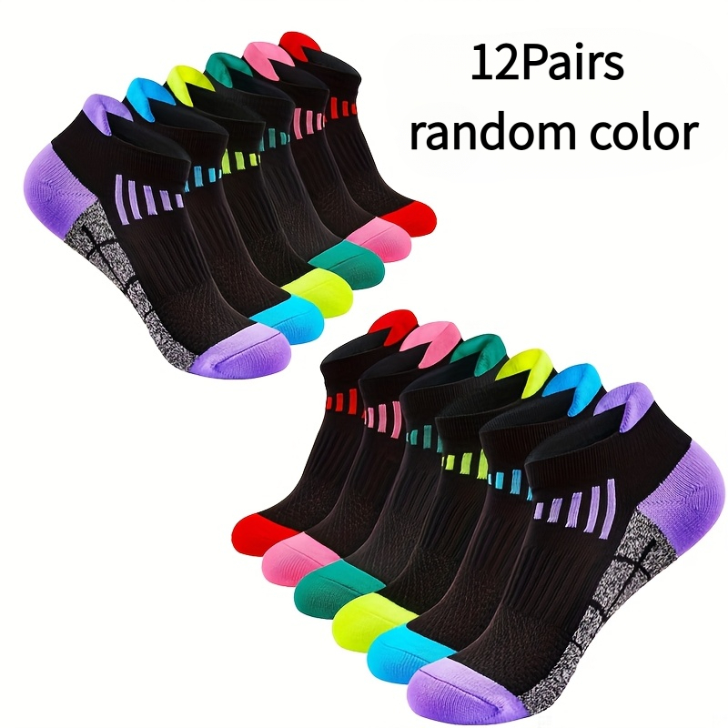 TEMU 12pairs Random Color Athletic Invisible Socks Breathable Moisture Wicking Toe Heel Colorful Striped Design For Sports Daily Wear Hand Washable