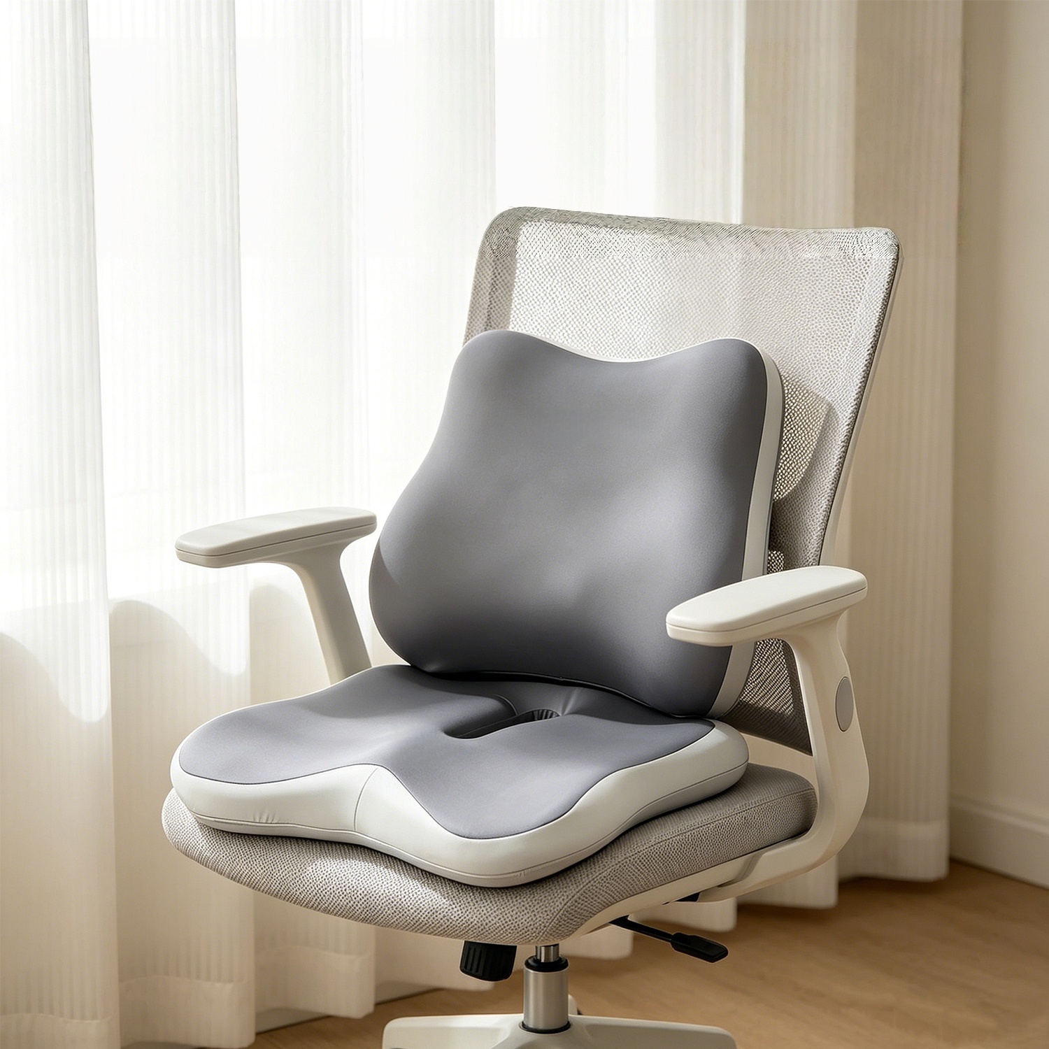 Ergonomic Seat And Lumbar Pillow Set, Pressure Reducing Cushion For Back , Long Seat | Comfortable, Durable, Easy To Clean, Suitable For Office Desks, Car Seats, Wheelchairs, Gaming Chairs
