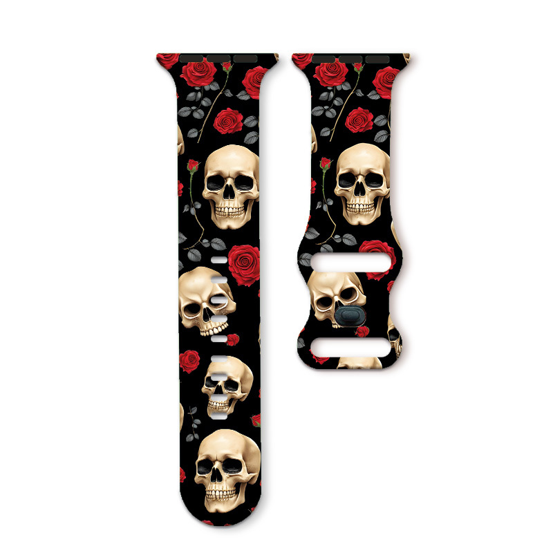 TEMU 2D |Diseñado para Iwatch, Correa de Apple Watch, Estilo Gótico Calavera Rosa, Romántico , de Moda Correa de Silicona para Reloj, y , Adecuado