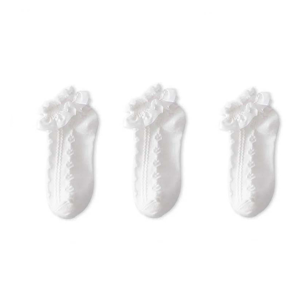 E-shop 3er-Pack Japanische Lolita-Stil JK Socken für Damen - Niedliche Pilzspitze & Kurze Schleifen Knöchelsocken, Uni-Farben - Dünne Trendige Lolicon