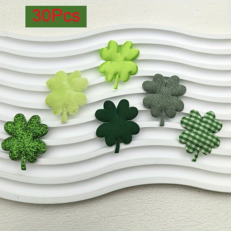 Image of 30pcs Green And Glitter Clover Patches, Double-sided, Craft Supplies, Pet Additions, Shoe And Hat Decoration, 's Day Decor, Creative Project Holiday Clover Patches