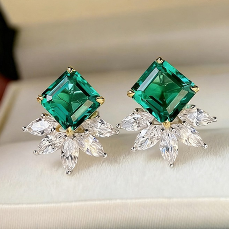 E-shop Exquisite Einfassung Grün Zirkonia Ohrstecker für Damen Freizeit Party Urlaub Hochzeit Ohrhänger Zubehör Jahrestagsgeschenke