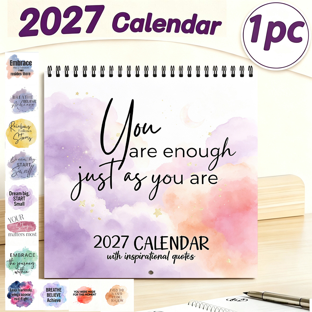 TEMU Calendrier 2027 8.3 X 8.3 pouces Citations Inspirantes Calendrier Mural Mensuel à Accrocher avec Affirmations Encourageantes pour la Décoration