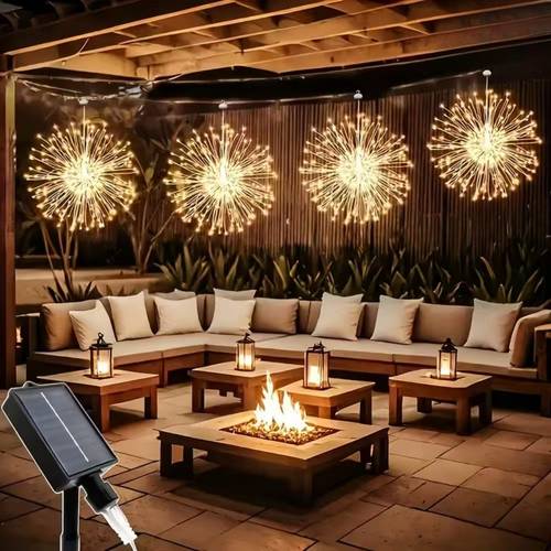 4 pack hanging solar fireworks lights led starburst lights outdoor 8 with remote fairy lights garden tree christmas decorative lights