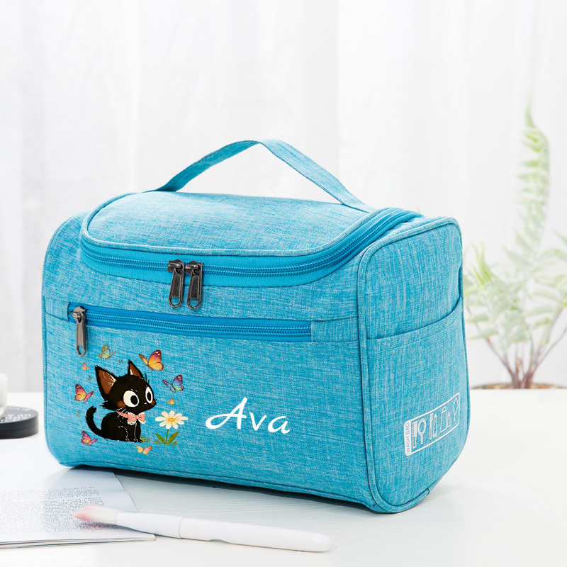 TEMU 2d Cute Black Cat And Toiletry Bag + Custom Name Pattern Toiletry Bag 25×14×18cm/9.8×5.5×7.1in Black Gray Blue Valentine's Day Birthday Season