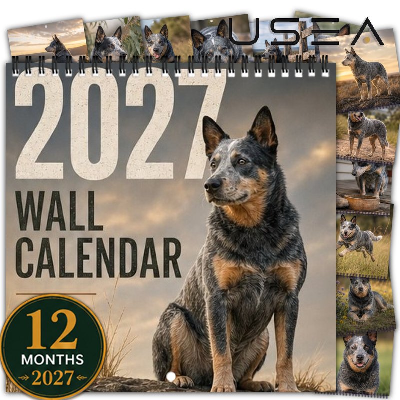TEMU 2027 Wall Calendar, 1 Pack 2027 Wall Calendar, 12 Months Australian Blue Dog Hanging Calendar, Twin Wire Spiral Binding, Large Blocks, With Us