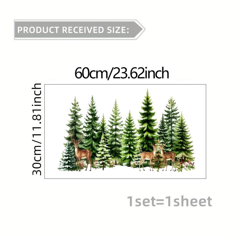 TEMU 2d Flat, 1pc 2d Flat Pattern Decal, Christmas Decoration Static Cling Sticker, Window Decal, Glass Decal, Window Sticker, Forest Elk Pine Tree