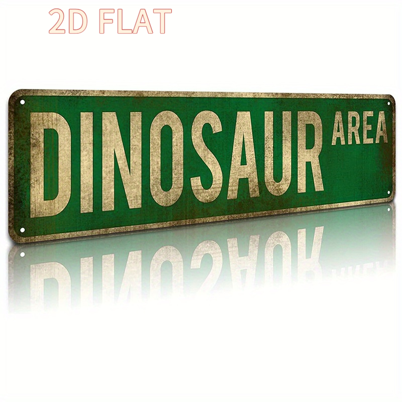 TEMU 2d Flat, Vintage "dinosaur Zone" Wooden Wall Decor - 2d Flat Green Art, Humorous Dinosaur Themed Decoration, Suitable For Bedroom, Home Bar,