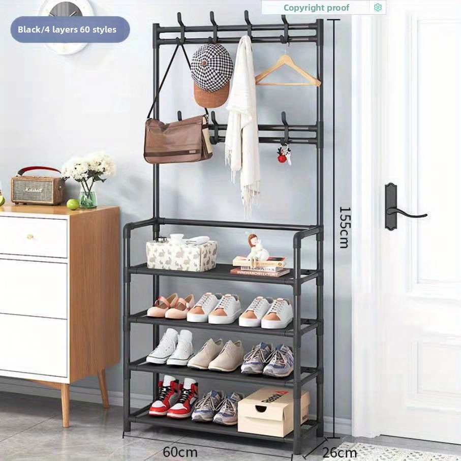 TEMU New Floor-standing Shoe And Hat Rack Clothes Rack Integrated Combination Doorway Shoe Rack Household Clothes And Hat Rack Clothes Hanger