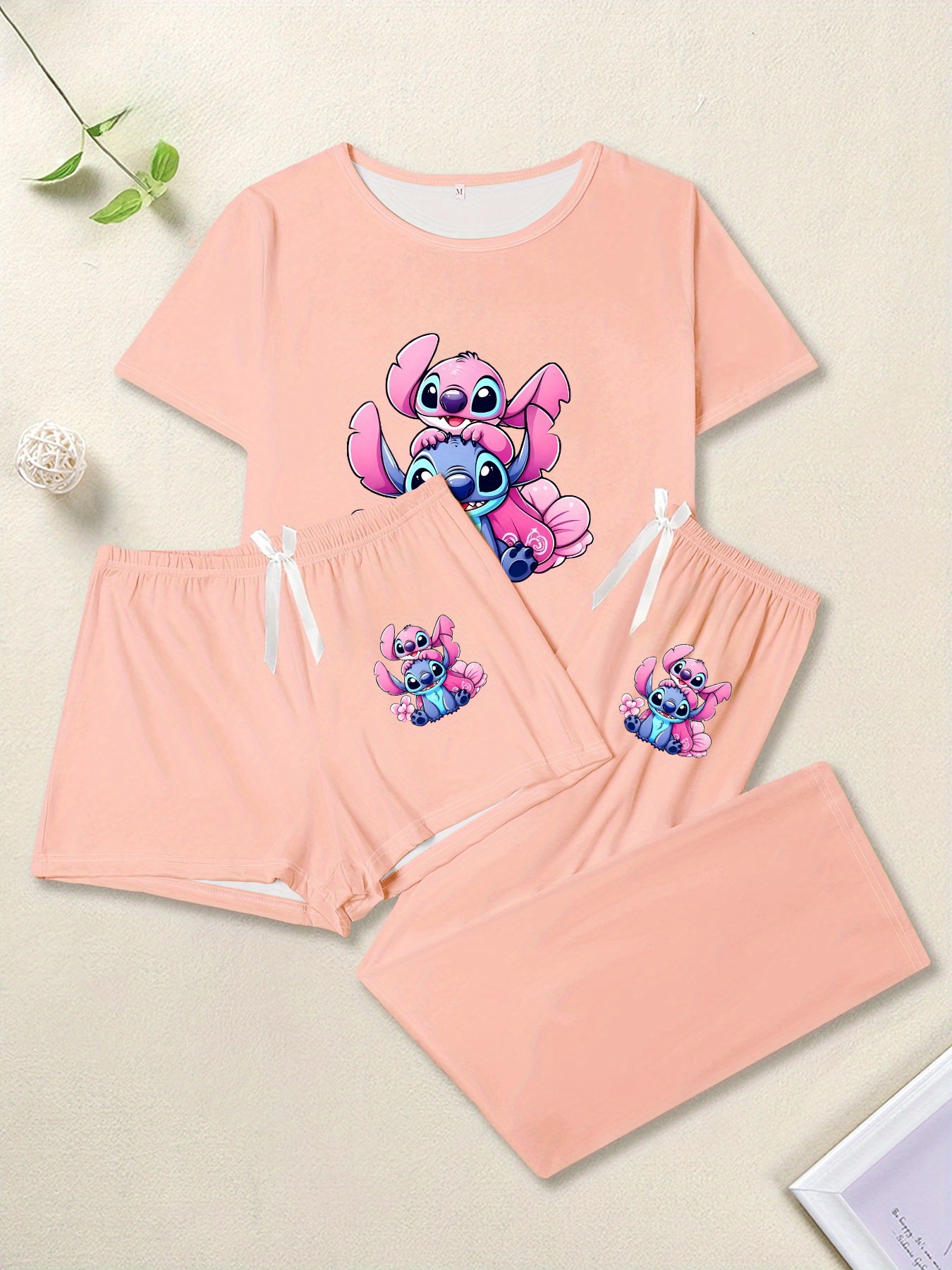 3pcs   cartoon print pajama set black t shirt shorts pants with     comfortable     ideal gift for fans   pajamas     fabric   pajamas Product details 2