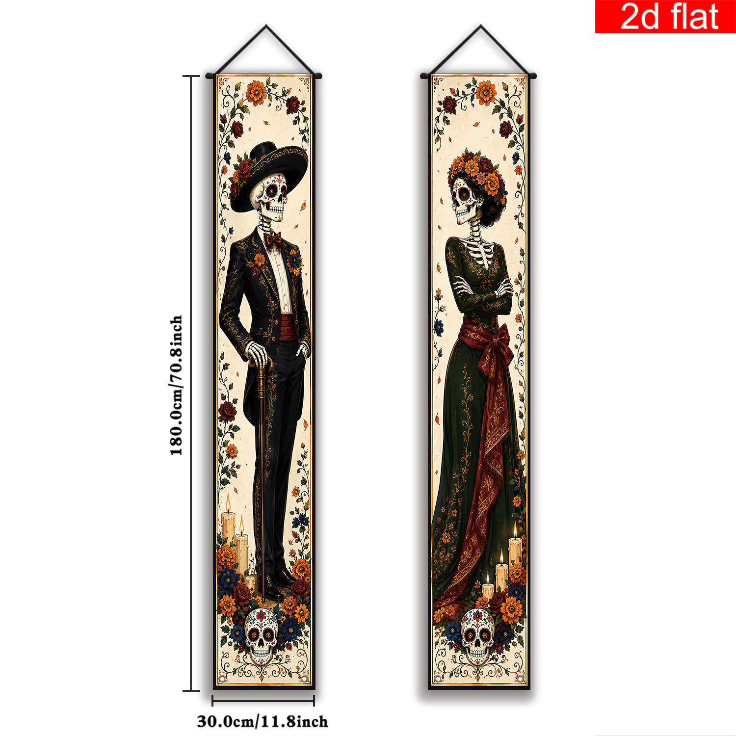 TEMU 2d Flat, 2d Flat Banner, 2pcs, Mexican Front Porch Sign Banner,, Retro Elegant Dress Sugar Couple Floral , Suitable For Holiday Porch Hanging