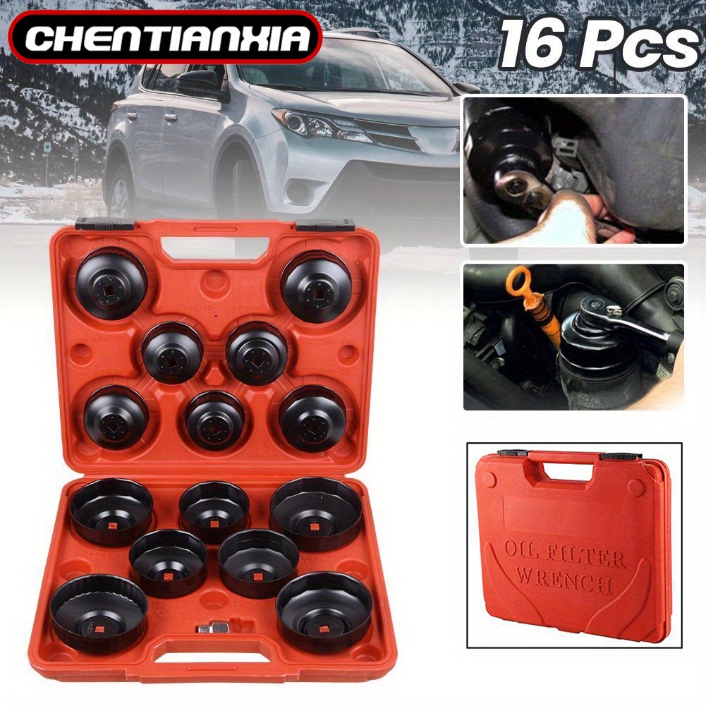 16pcs oil filter wrench set cup type removal tool socket kit 1 2 3 8 adaptor remover automotive universal car repair tool kit removal caps details 0