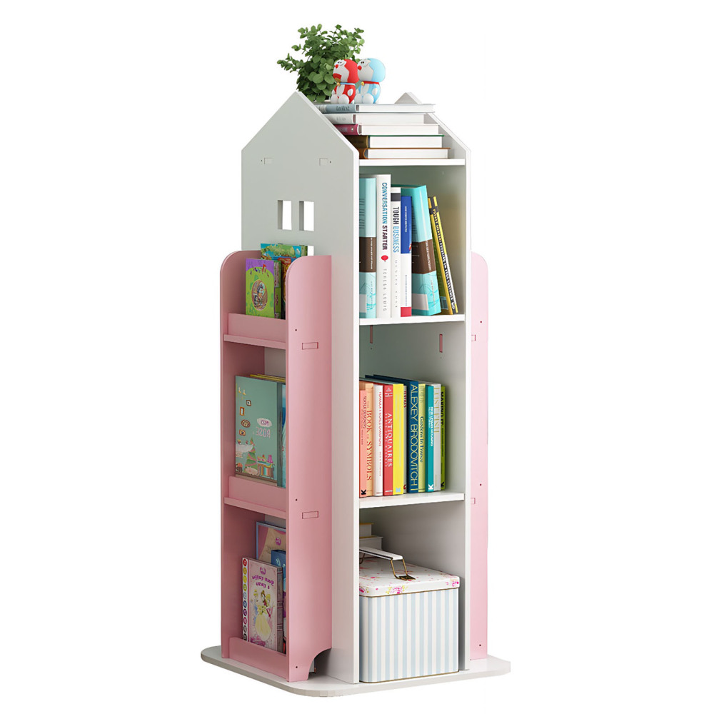4-Tier Rotating Bookshelf, 360° Display Book Shelf, Floor Standing Bookcase, Children's Bookshelves for Bedroom, Living Room, Study Room ( WHITE Color)