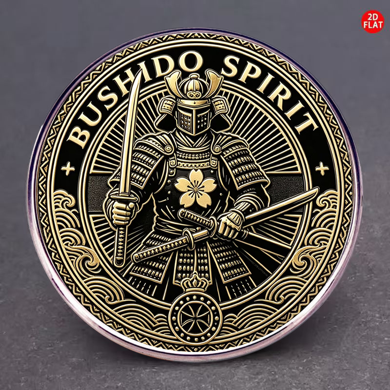 TEMU 1pc, 2d Bushido Stainless Steel Brooch Men Women Retro Japanese Warrior Armor Cherry