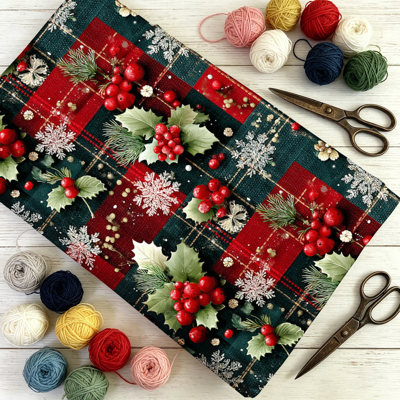 TEMU 1pc Of Red And Fabric With Snowflake, Holly, And Print, Available In Multiple Sizes. The Fabric Is Soft And Comfortable, Made Of 100% Polyester