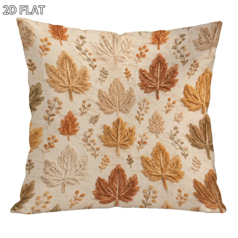 TEMU Embroidered Pillow Cover, 1pc 18x18in Square Throw Pillowcase, 2d Flat Design, Warm Cozy Autumnal Aesthetic, For Home Bedroom Living Room Decor