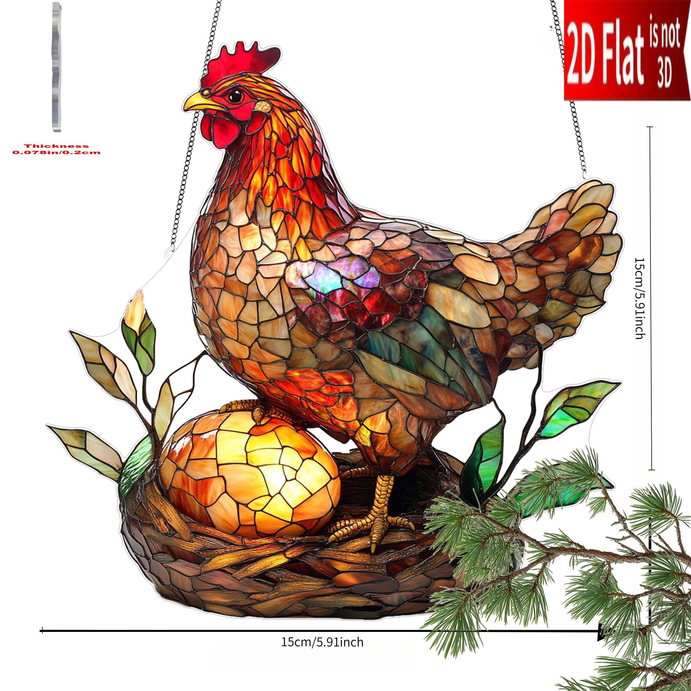 TEMU 2d Flat, 2d Flat 1- Deco Acrylic Suncatcher - Hen And Egg Design, Wall-mounted, Suitable For Outdoors, Animal Theme, For Christmas, New Year, ,