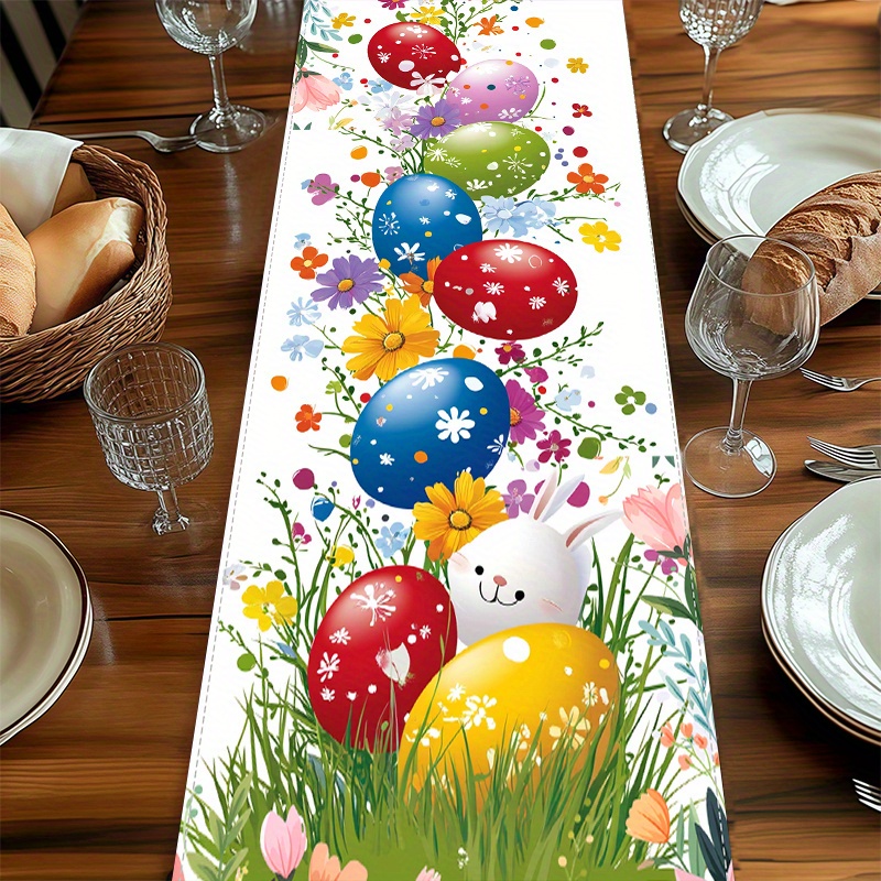 TEMU Easter-themed Tablecloth Made From Durable Material, Featuring Cute Rabbits And Colorful Egg Designs, A Festive Atmosphere Suitable For Dining