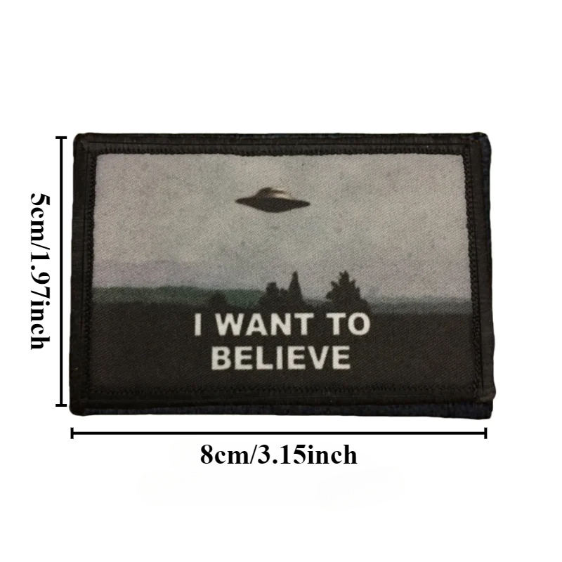 E-shop "Ich Will " UFO & Flagge Inspirierter Taktischer Aufnäher - Mehrfarbiger Klettverschluss-Moralausweis für Rucksäcke, Armbänder, Luftschiffe,