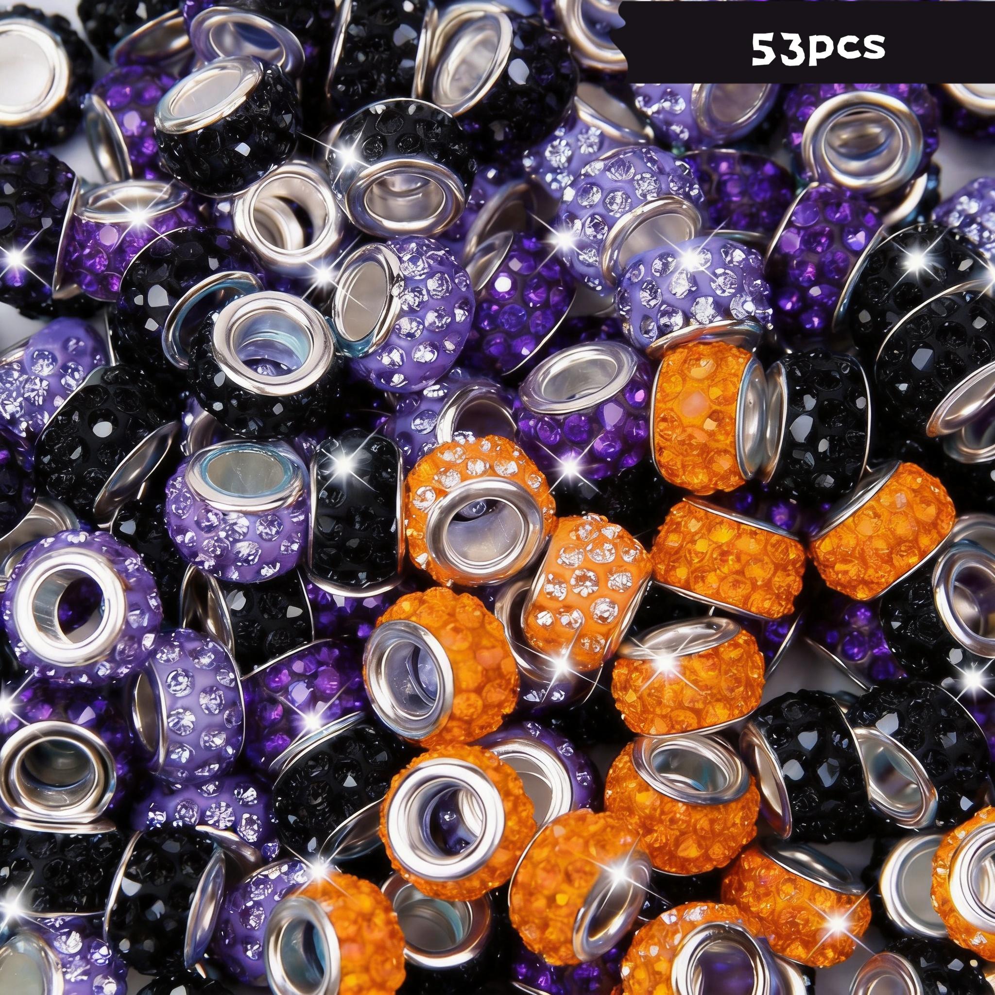 TEMU 33/53 pièces Perles Multicolores Européennes en Strass à Grand Trou - Perles d'Espacement en Verre Soufflé au Chalumeau, Adaptées pour la