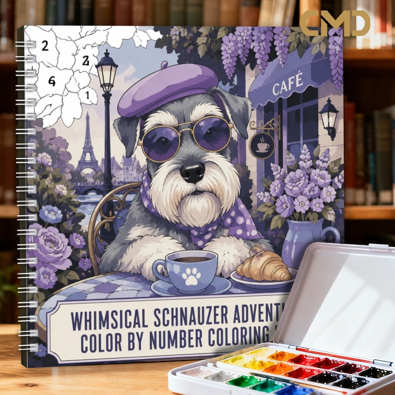 TEMU 1pc 20x20cm 24 Pages Single-sided Printed Adult Coloring Book, Relaxation And Stress Relief, Emotional , Whimsical Parisian Schnauzer Color By ,