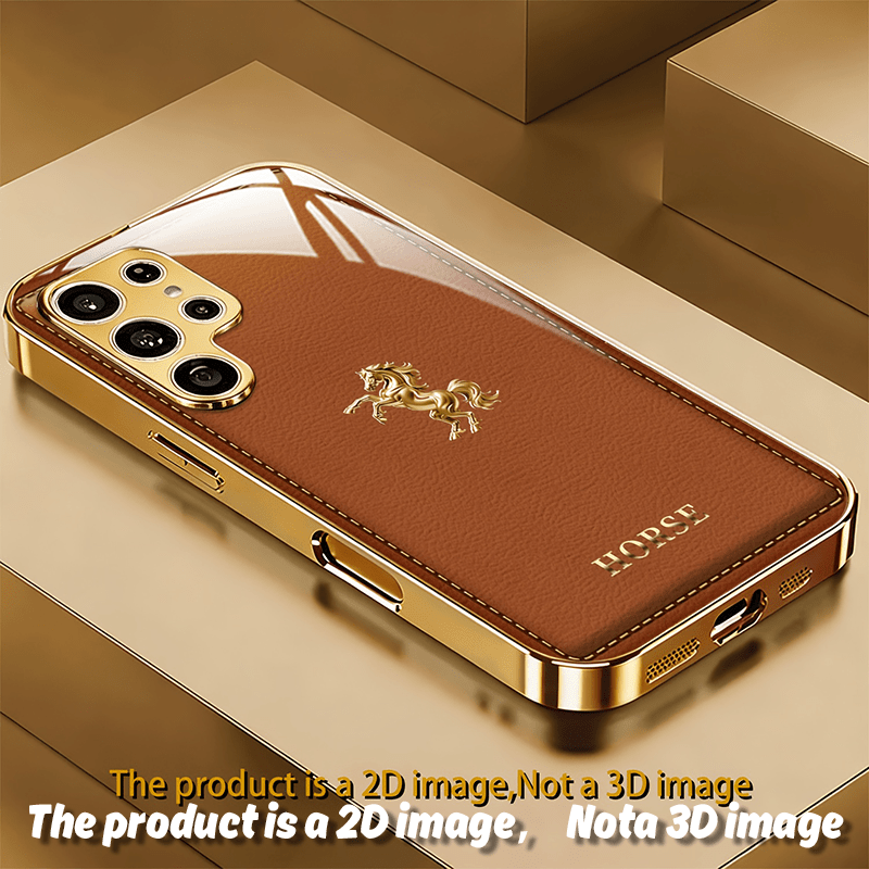 TEMU Phone Case: [2d Printing] Brown Base With Golden Electroplated Tempered Glass Phone Case For Galaxy