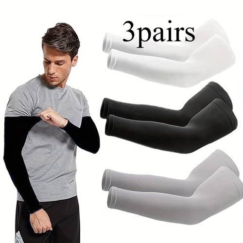 3 pairs of cooling arm sleeves breathable stretch quick dry fabric ideal for summer sports and cycling