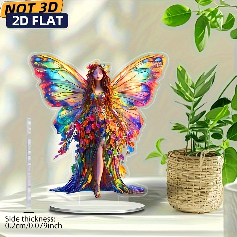 TEMU 2D Flat - Statua di Fata in Acrilico 2D - Stile Bohemien - Decorazione Multifunzionale per Interni - Adatta per Casa e Ufficio - Decorazioni per