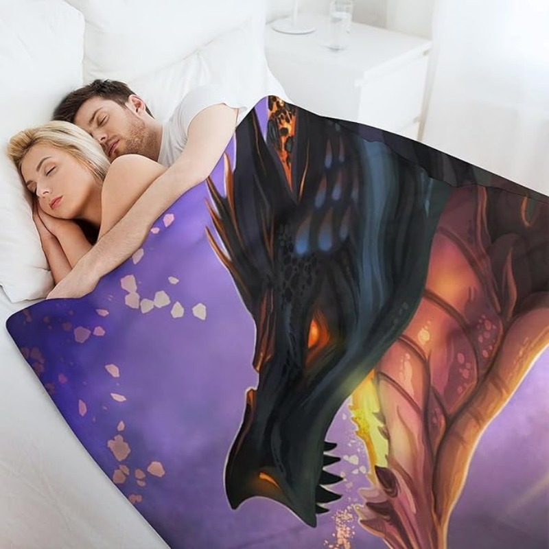 Dragon Print Throw Blanket - Soft Flannel Fleece Blanket For Bed, Sofa, Or Travel (50x40 Inches, Purple)