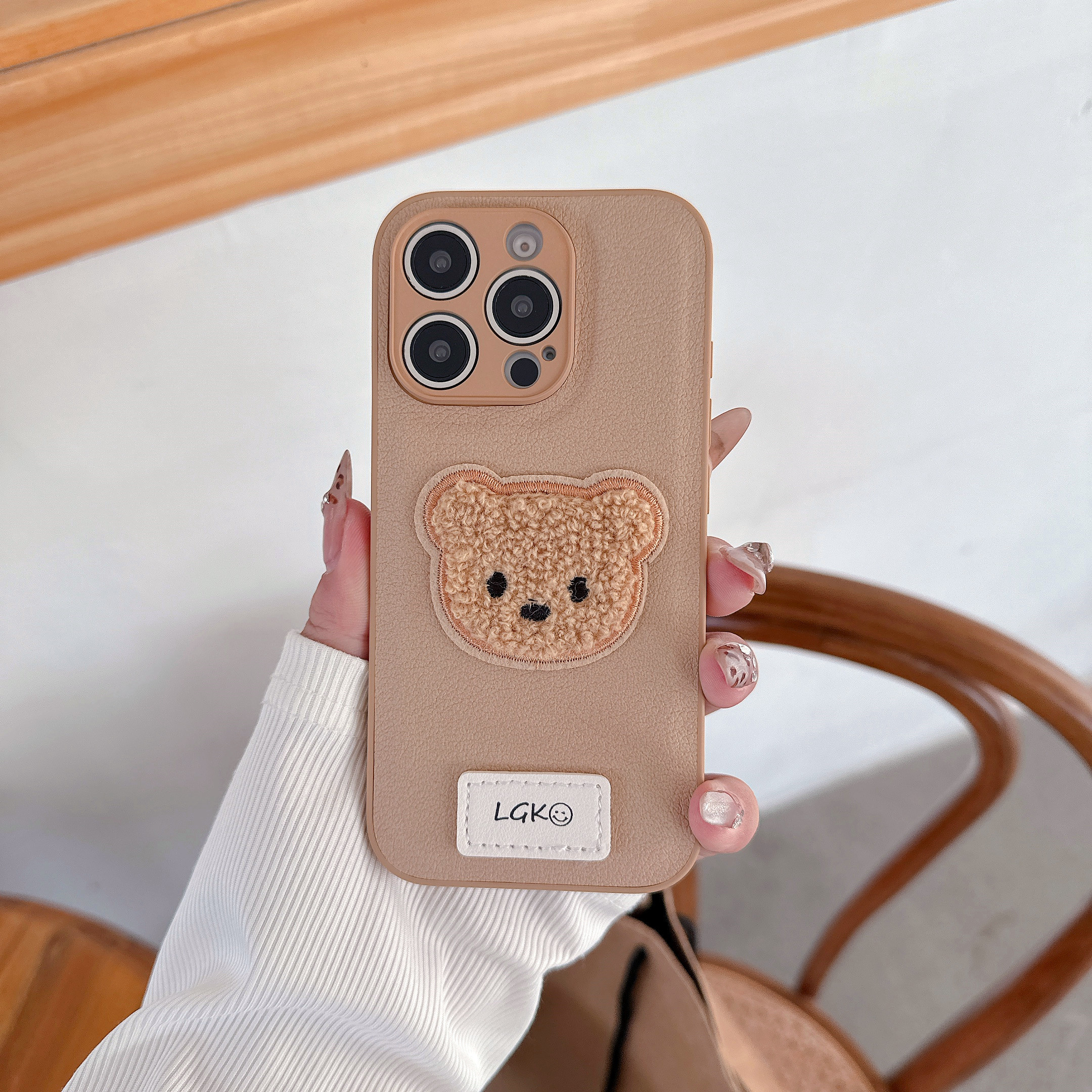 TEMU Six-pigment Grain + Plush Bear Mobile Phone Case Suitable For All-inclusive Anti-fall Protective Cover Creative Simple For For Iphone