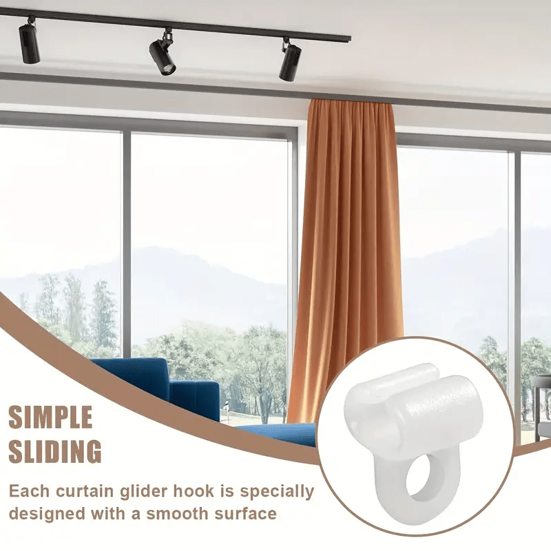 TEMU 40-pack Heavy-duty Plastic Sliding Hooks For Curtain Rods - Adjustable Length Suitable For Drapes, Window Treatments - Secure Grip, Contemporary