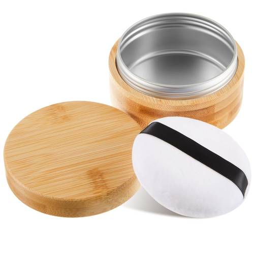 100ml bamboo powder puff and container empty powder jar suitable for body and face makeup travel size powder compact with sifter lid and puff 2pcs set