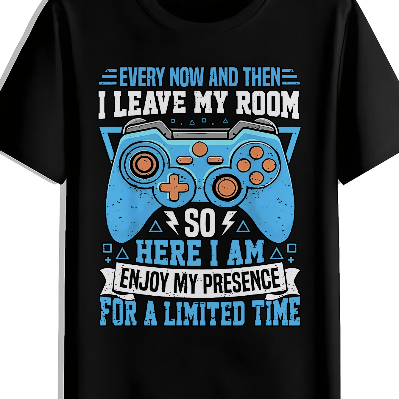 TEMU Blue Print T-shirt Featuring A Game Controller, Perfect For Summer, Versatile, Sporty, Trendy Short-sleeve Round-neck Top, Casual Everyday Wear For Men