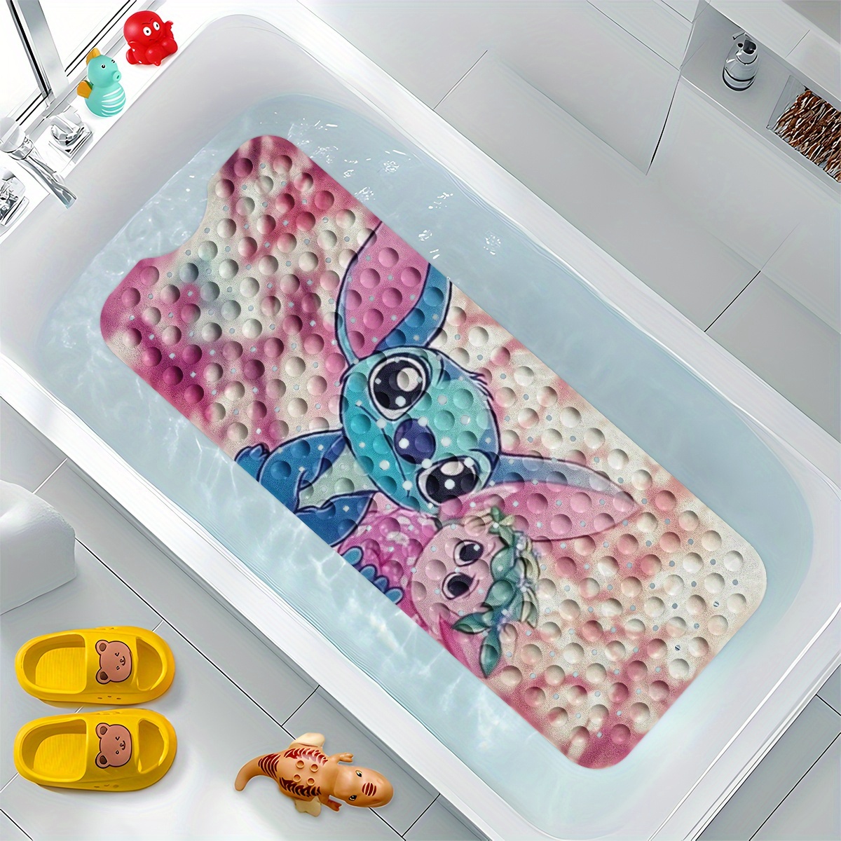   pink and purple tone cartoon style bathtub mat non slip bathroom bath mats for shower floor 40x100cm 15 7x39 3in extra long soft water absorbent anti skid tub mat collection Product details 7