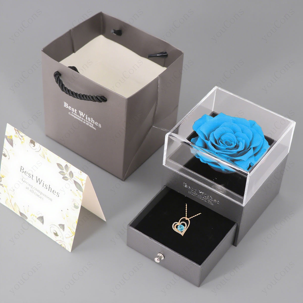 Luxury Light Blue Synthetic Zirconia Heart-Shaped Pendant Necklace