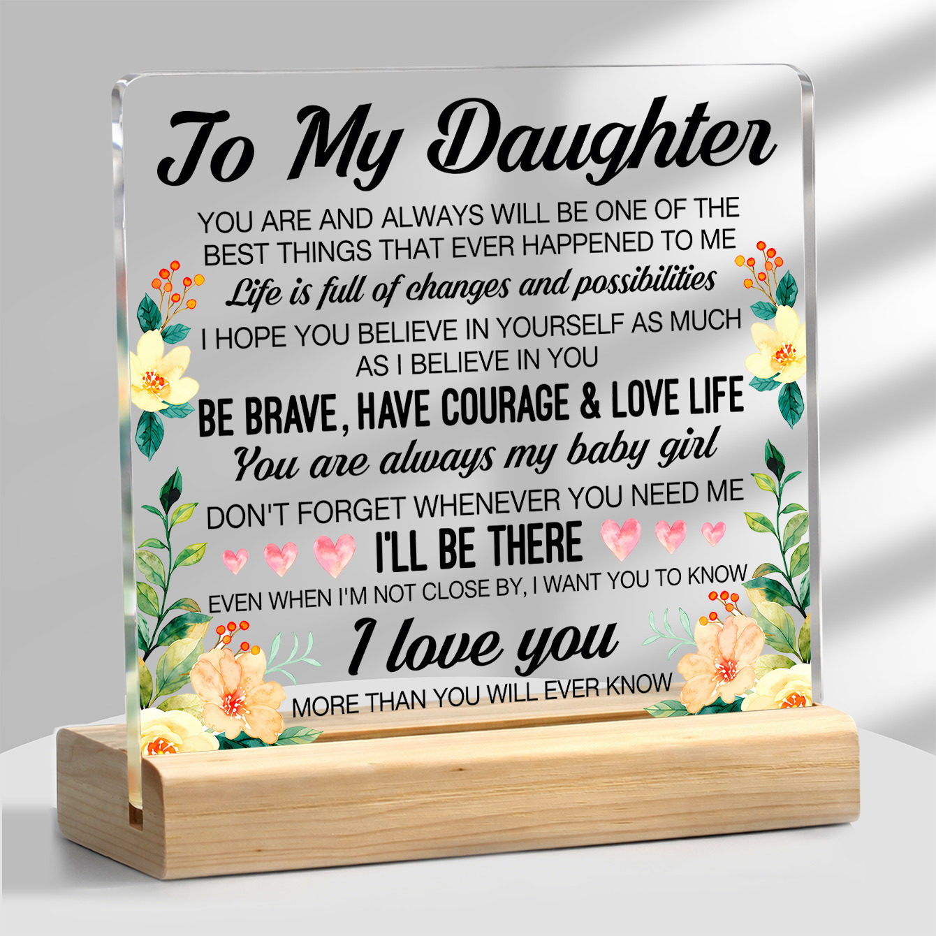 TEMU 2d Flat, 1pc To My Daughter Gift From Mom - Acrylic Plaque With English Message, Contemporary Mother Daughter Keepsake Suitable For Birthday,