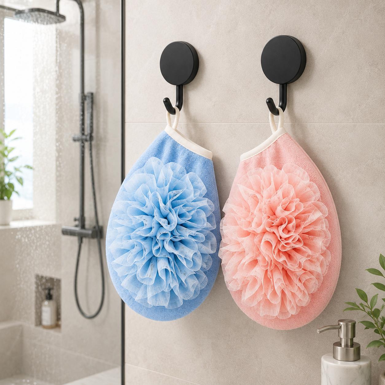 2pcs Random Colors Bath Flower Glove and Hook Set