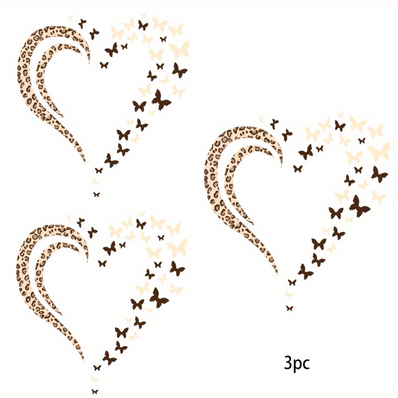 E-shop 3 Stk. Leopardenmuster Schmetterling T-Shirt Wärmeübertragungsaufnäher, DIY Bügelbilder für Kleidung, Zuschneidbare Nahtlose Haftfolien,